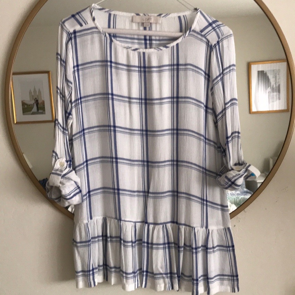 LOFT white and blue blouse